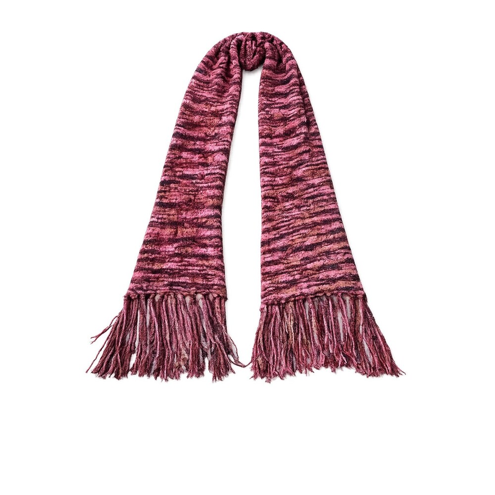 St. John Multicolor Knit Fringe Scarf Pink Brown Purple Oblong Wrap Artwear Boho